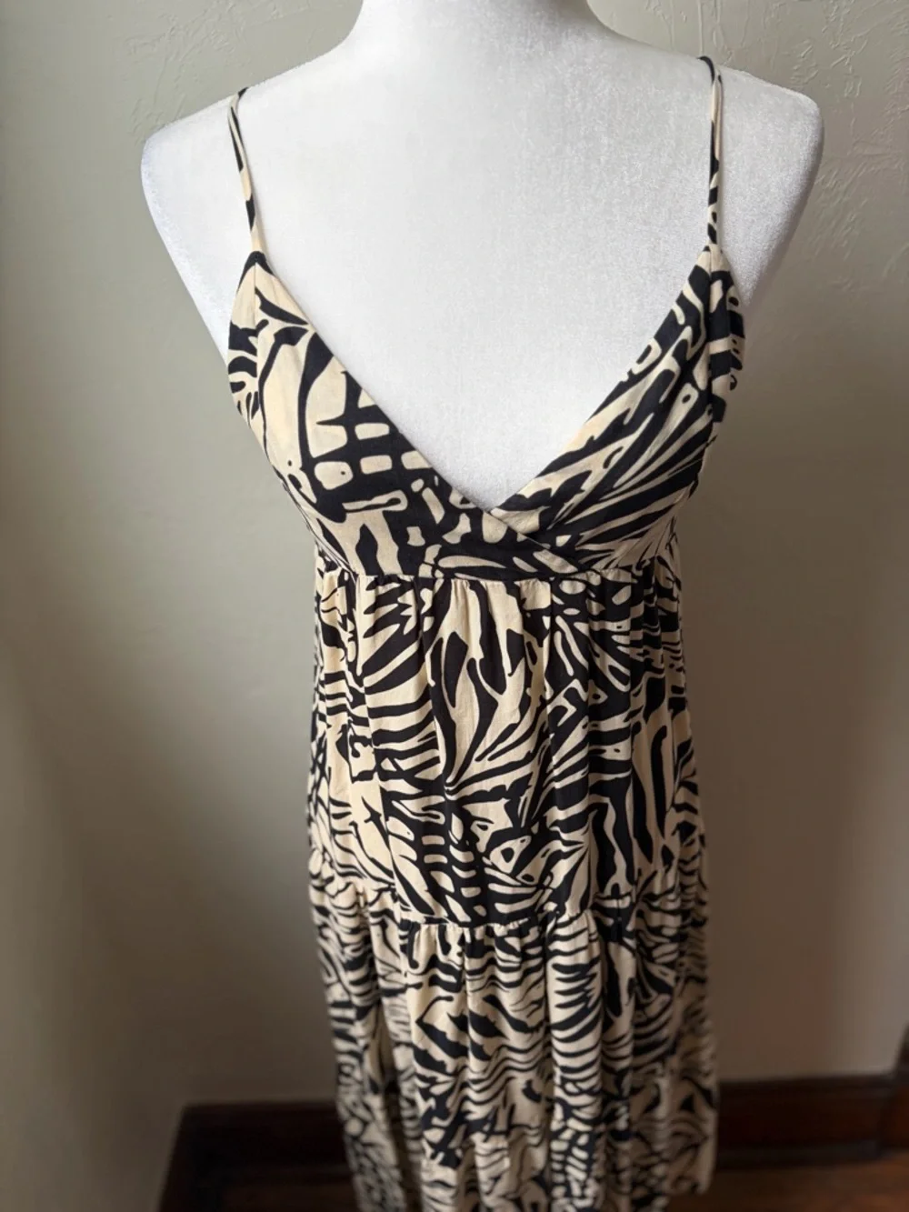 Patrons of Peace Abstract Print Tiered Midi Sundress Boho Rayon XS